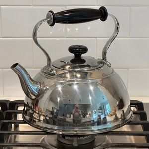 Copco Stainless Steel Stovetop Tea Kettle Mirror Finish Black Handle 1008